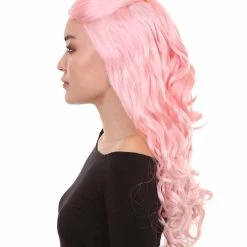 HPO Women's Pink Long Wavy Womens Wig | Premium Breathable Capless Cap