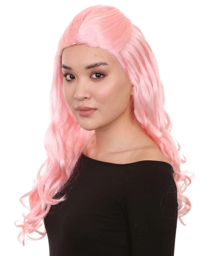 HPO Women's Pink Long Wavy Womens Wig | Premium Breathable Capless Cap