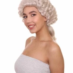 HPO 18th Century Colonial Woman Wig | White Historical Wigs | Premium Breathable Capless Cap