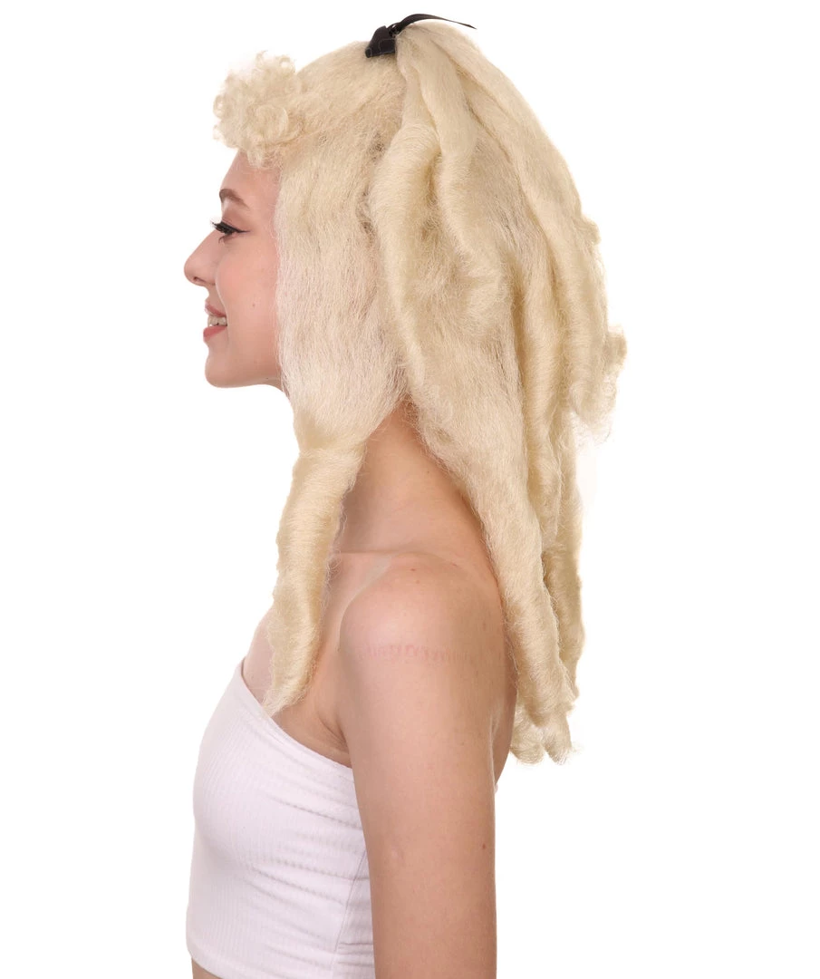 HPO Women's Womens Colonial Lady Curley With Black Lece Wig | Blonde Historical Wigs | Premium Breathable Capless Cap