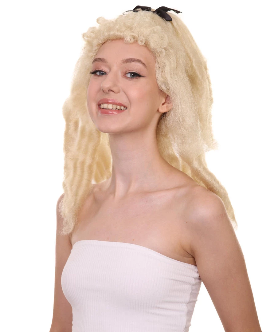 HPO Women's Womens Colonial Lady Curley With Black Lece Wig | Blonde Historical Wigs | Premium Breathable Capless Cap