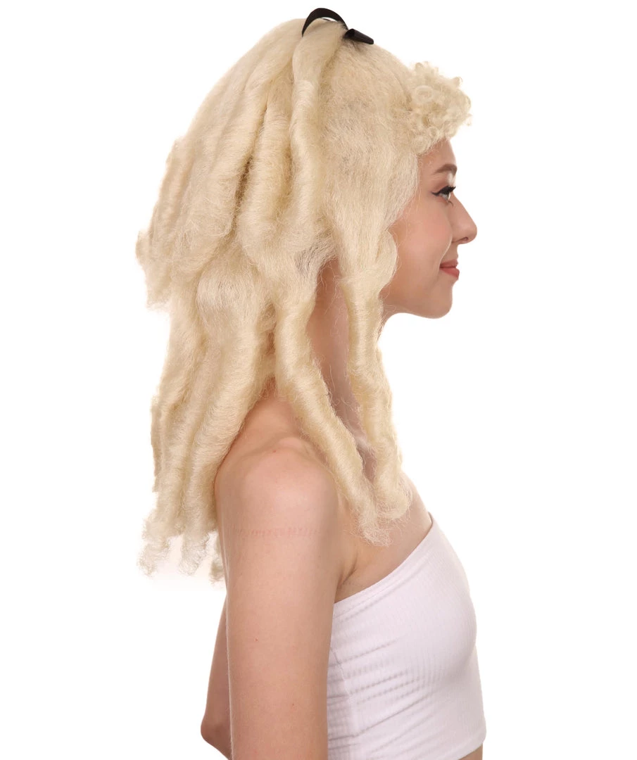 HPO Women's Womens Colonial Lady Curley With Black Lece Wig | Blonde Historical Wigs | Premium Breathable Capless Cap