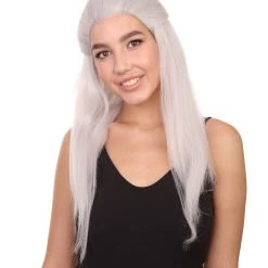 KOSMOS CW Premium Men's Long White Straight 20' Warlock Cosplay Wig - Lace Front Heat Resistant Fibers - Pulled Back Pony Tail