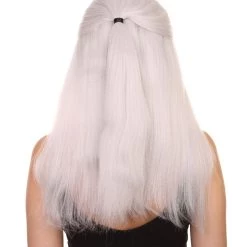 KOSMOS CW Premium Men's Long White Straight 20' Warlock Cosplay Wig - Lace Front Heat Resistant Fibers - Pulled Back Pony Tail