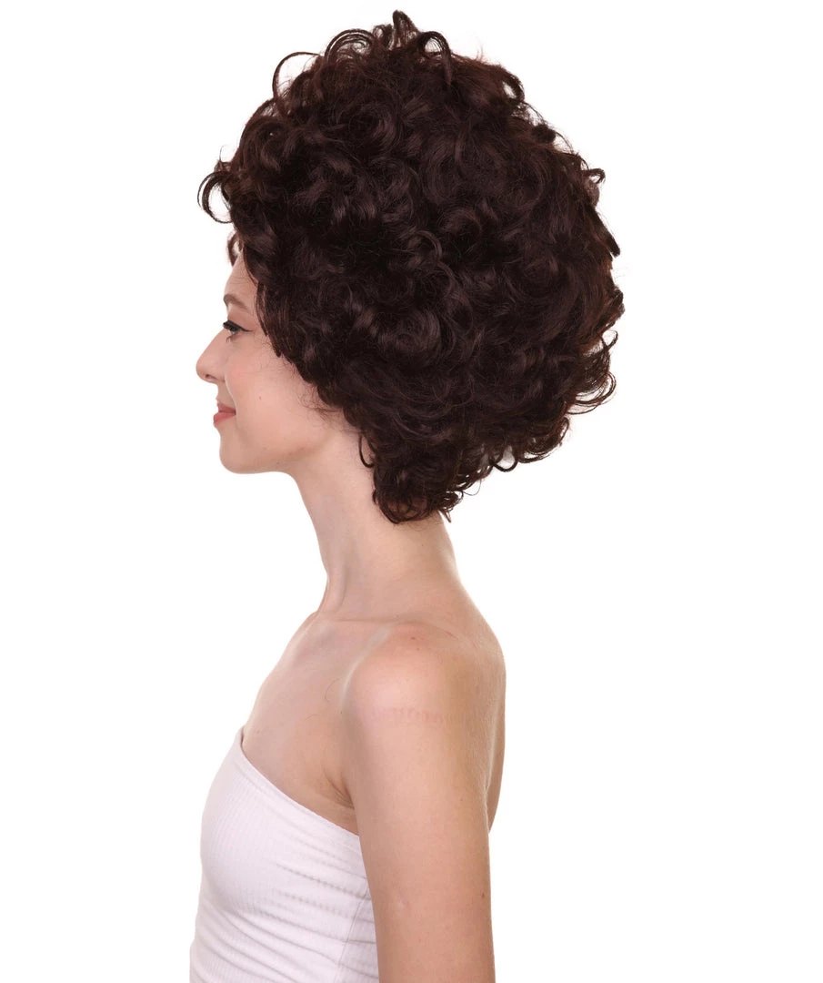 HPO Womens 70's Hippie Disco Wig | Dark Brown Vintage Halloween Wigs Women's