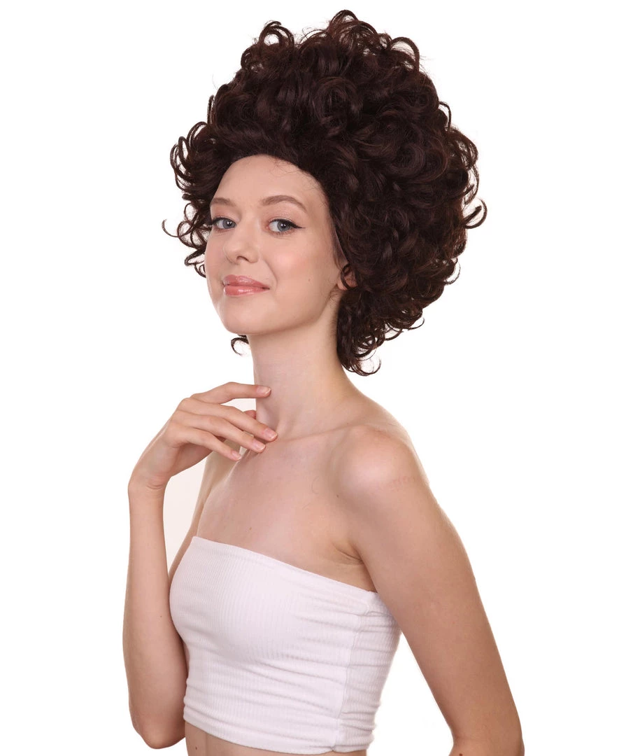 HPO Womens 70's Hippie Disco Wig | Dark Brown Vintage Halloween Wigs Women's