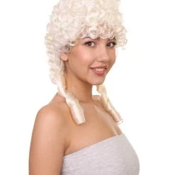 HPO Women's Women Colonial Historical Curly Wig | Blonde Cosplay Wigs | Premium Breathable Capless Cap
