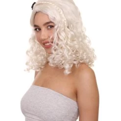 HPO Women's Long Wavy Wig | White Vintage Wigs | Premium Breathable Capless Cap