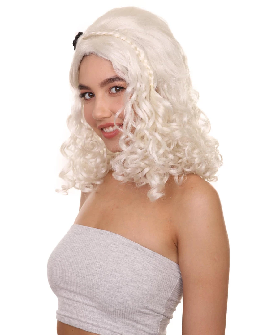 HPO Women's Long Wavy Wig | White Vintage Wigs | Premium Breathable Capless Cap
