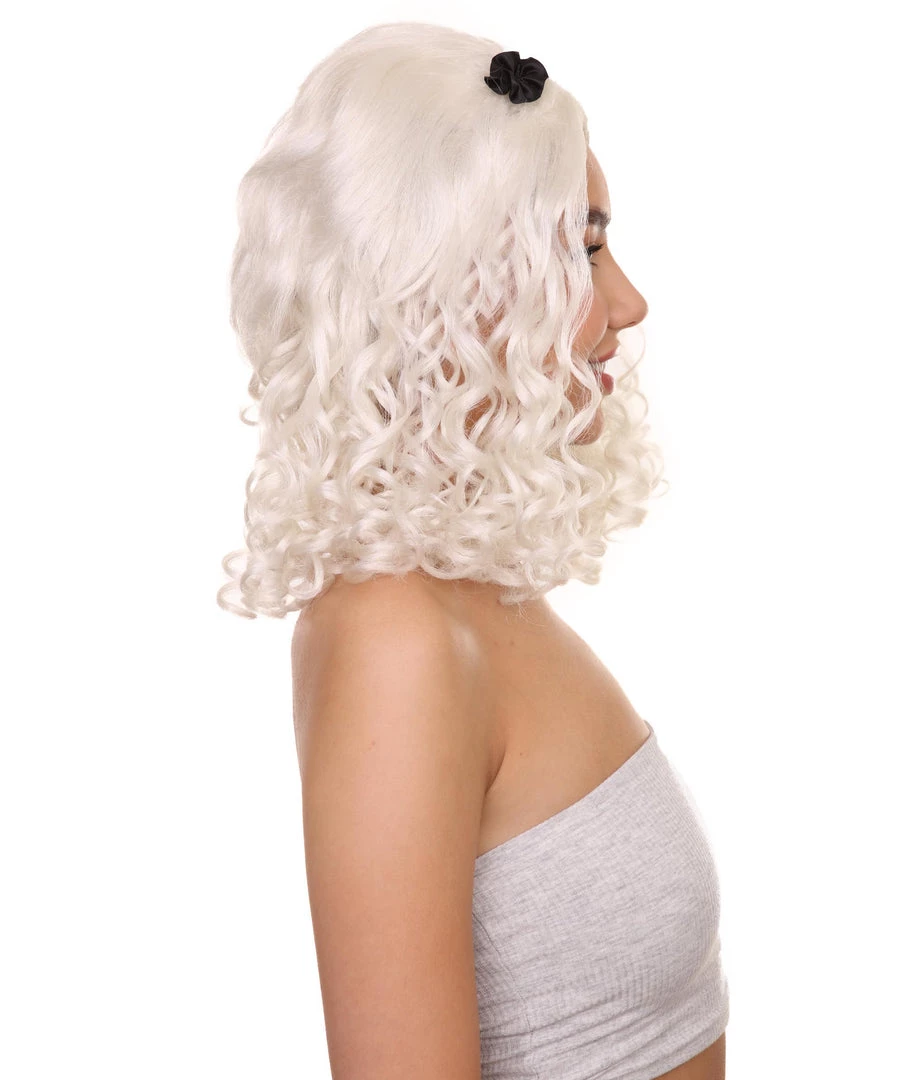 HPO Women's Long Wavy Wig | White Vintage Wigs | Premium Breathable Capless Cap