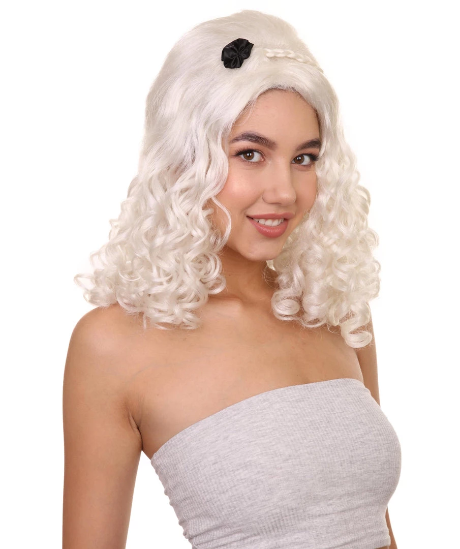 HPO Women's Long Wavy Wig | White Vintage Wigs | Premium Breathable Capless Cap