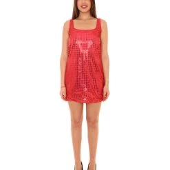 HPO Adult Women's Disco Queen Sequin Dress Costume | Pink Vintage Cosplay Costume