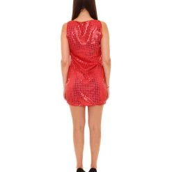 HPO Adult Women's Disco Queen Sequin Dress Costume | Pink Vintage Cosplay Costume