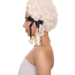 HPO Womens 18th Century Colonial Wig | White Historical Wigs | Premium Breathable Capless Cap