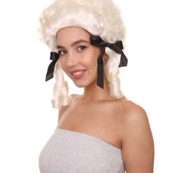 HPO Womens 18th Century Colonial Wig | White Historical Wigs | Premium Breathable Capless Cap