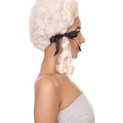 HPO Womens 18th Century Colonial Wig | White Historical Wigs | Premium Breathable Capless Cap
