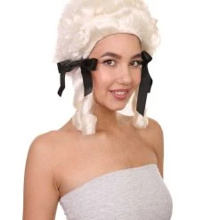 HPO Womens 18th Century Colonial Wig | White Historical Wigs | Premium Breathable Capless Cap