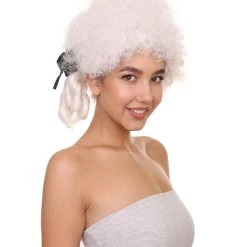 HPO Womens 18th Century Colonial Lady Wig | White Historical Wig | Premium Breathable Capless Cap