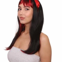 HPO Glam Black Devil Womens Wig | Horror Halloween Wig | Premium Breathable Capless Cap Women's