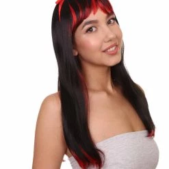HPO Glam Black Devil Womens Wig | Horror Halloween Wig | Premium Breathable Capless Cap Women's