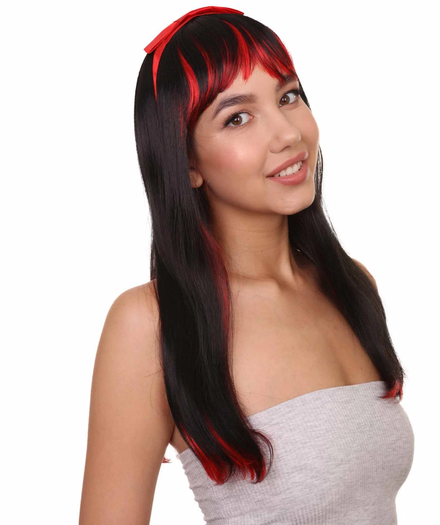 HPO Glam Black Devil Womens Wig | Horror Halloween Wig | Premium Breathable Capless Cap Women's