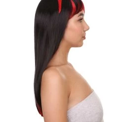 HPO Glam Black Devil Womens Wig | Horror Halloween Wig | Premium Breathable Capless Cap Women's