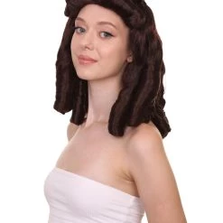HPO Womens Colonial Lady Wig | Dark Brown Historical Wigs | Premium Breathable Capless Cap
