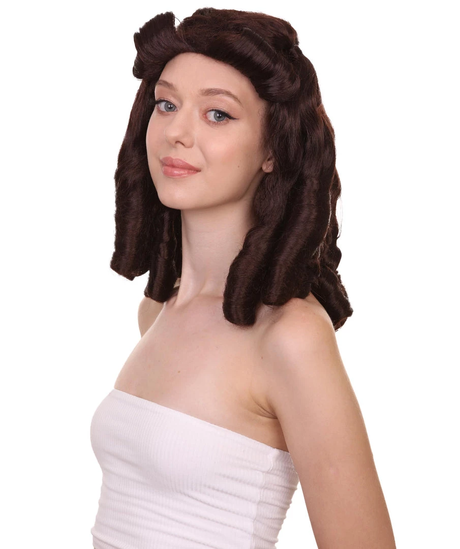 HPO Womens Colonial Lady Wig | Dark Brown Historical Wigs | Premium Breathable Capless Cap