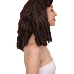 HPO Womens Colonial Lady Wig | Dark Brown Historical Wigs | Premium Breathable Capless Cap