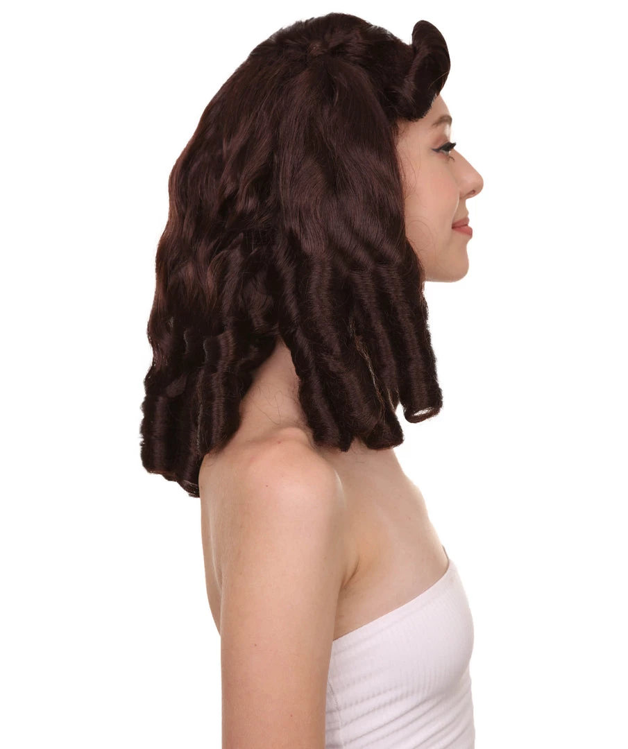 HPO Womens Colonial Lady Wig | Dark Brown Historical Wigs | Premium Breathable Capless Cap