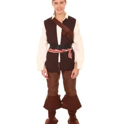 HPO Adult Men's Captain Jack Pirate Costume | Brown Cosplay Costume