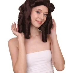 HPO Womens Colonial Lady Wig | Dark Brown Historical Wigs | Premium Breathable Capless Cap