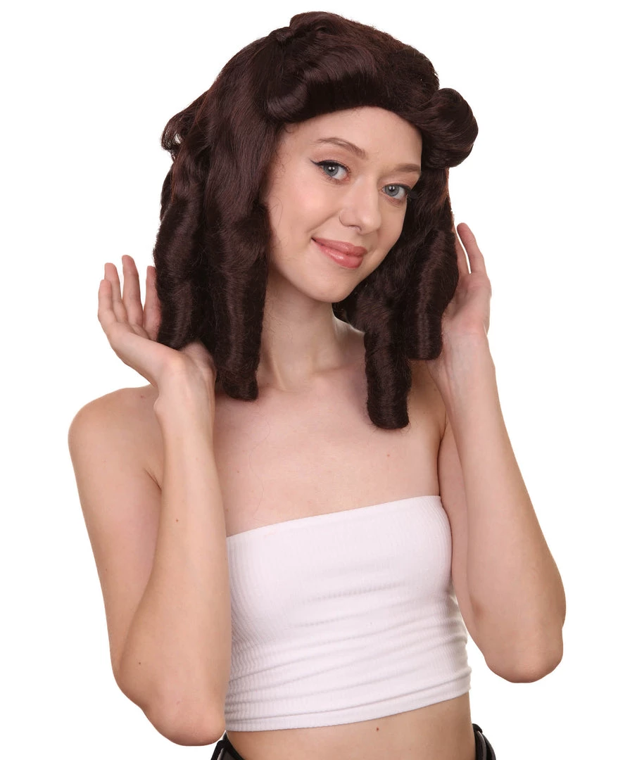 HPO Womens Colonial Lady Wig | Dark Brown Historical Wigs | Premium Breathable Capless Cap