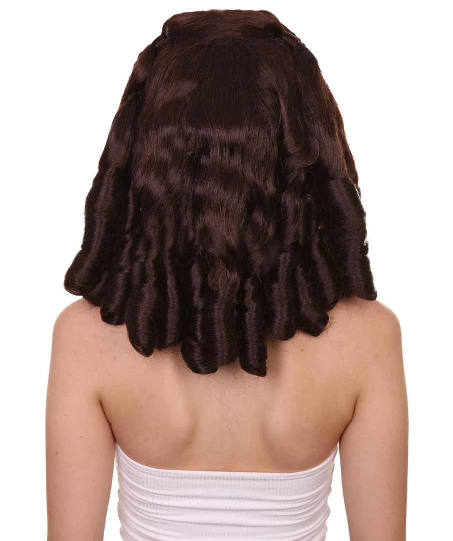 HPO Womens Colonial Lady Wig | Dark Brown Historical Wigs | Premium Breathable Capless Cap