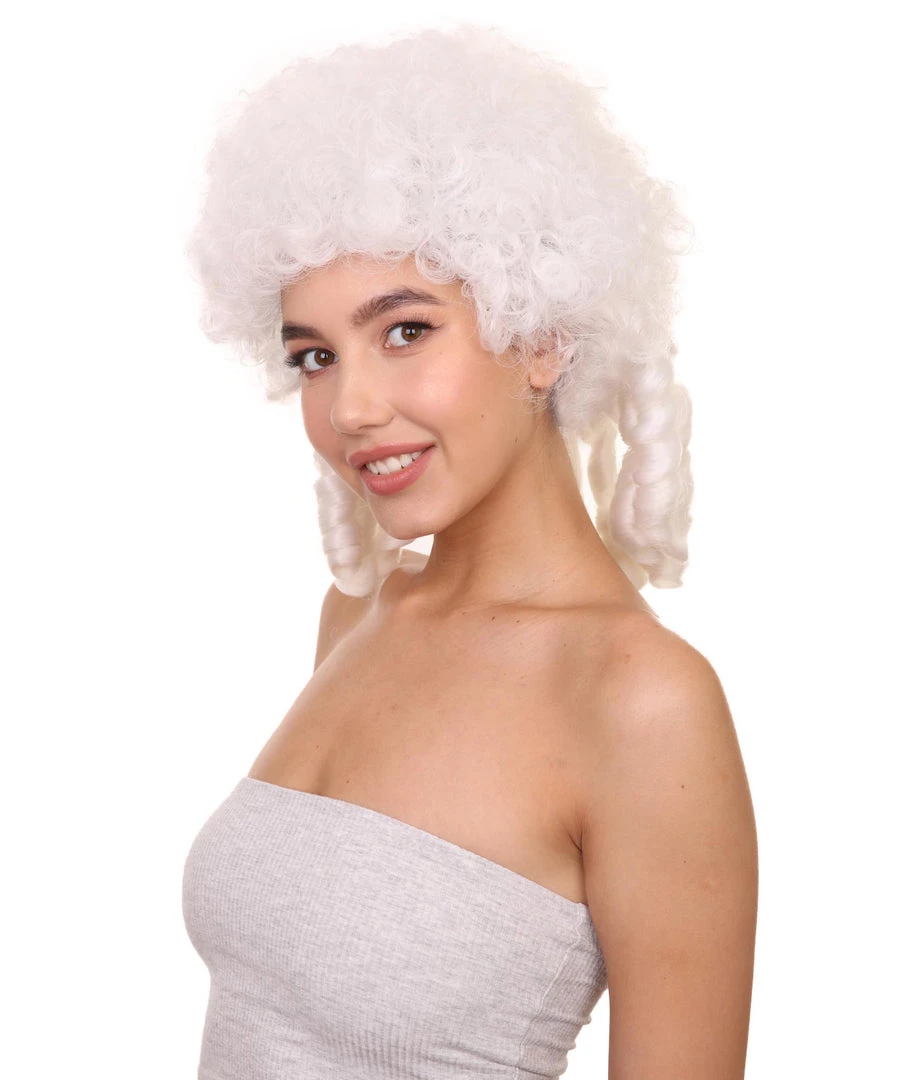 HPO Womens 18th Century Colonial Lady Wig | White Historical Wig | Premium Breathable Capless Cap Women's