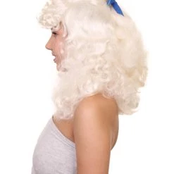 HPO Womens Colonial Lady Curly With Blue Lace Wig | Blonde Historical Wigs | Premium Breathable Capless Cap Women's