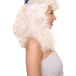HPO Womens Colonial Lady Curly With Blue Lace Wig | Blonde Historical Wigs | Premium Breathable Capless Cap Women's