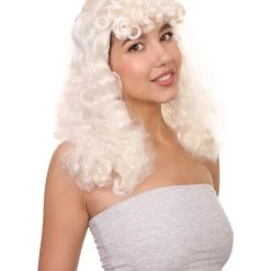 HPO Womens Colonial Lady Curly With Blue Lace Wig | Blonde Historical Wigs | Premium Breathable Capless Cap Women's