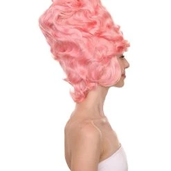 HPO Women's Womens 18th Century Colonial Lady Wig | Pink Historical Wig | Premium Breathable Capless Cap