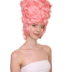 HPO Women's Womens 18th Century Colonial Lady Wig | Pink Historical Wig | Premium Breathable Capless Cap