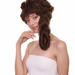 HPO Womens Colonial Lady's 18th Century Curly Wig | Brown Historical Cosplay Wig | Premium Breathable Capless Cap Women's