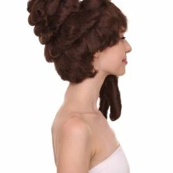 HPO Womens Colonial Lady's 18th Century Curly Wig | Brown Historical Cosplay Wig | Premium Breathable Capless Cap Women's