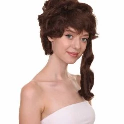 HPO Womens Colonial Lady's 18th Century Curly Wig | Brown Historical Cosplay Wig | Premium Breathable Capless Cap Women's