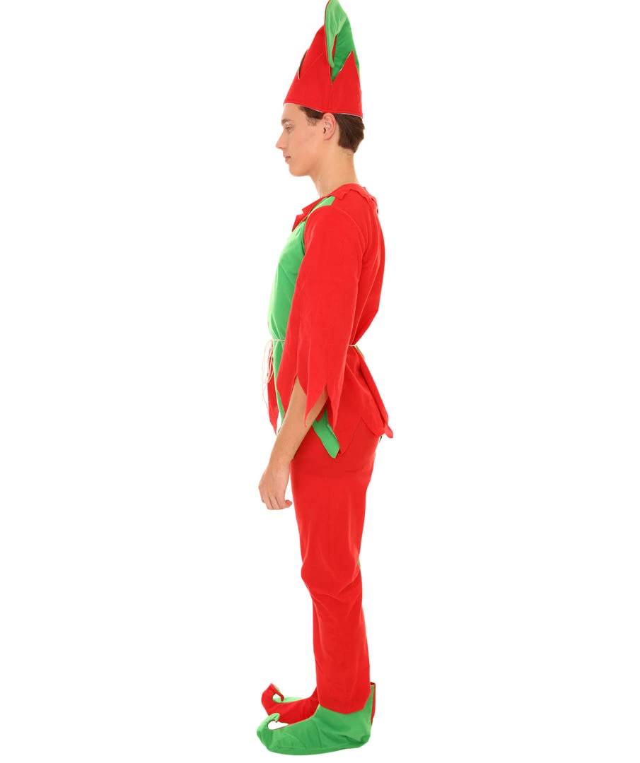 HPO Adult Men's Elf Christmas Costume | Red And Green Halloween Costume