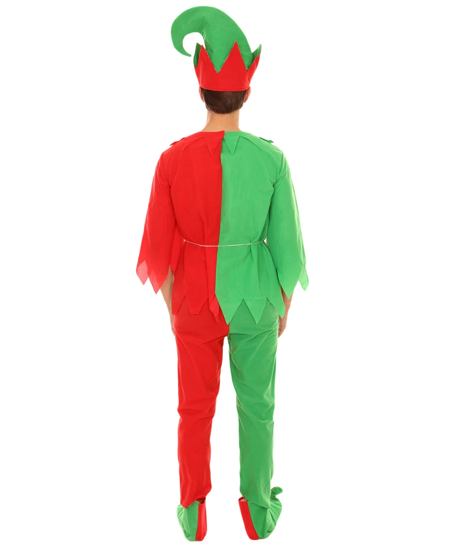 HPO Adult Men's Elf Christmas Costume | Red And Green Halloween Costume