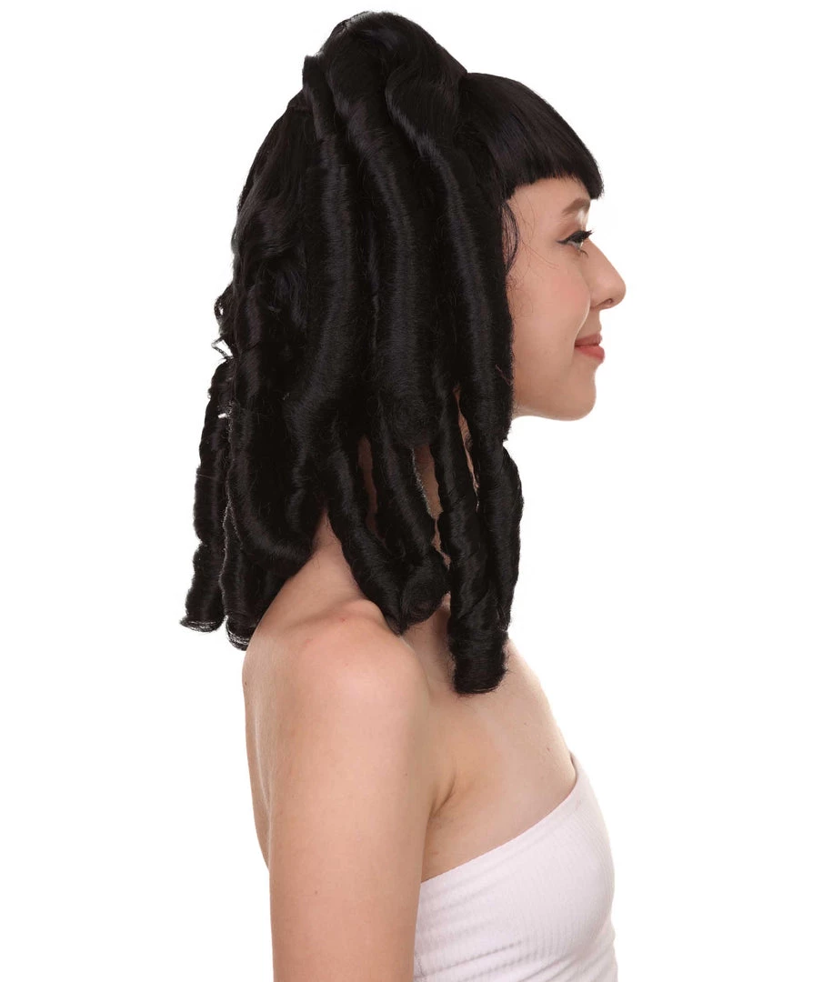 HPO Women's Curly Gothic Vampire Womens Wig | Vampiress Character Cosplay Halloween Wig | Premium Breathable Capless Cap