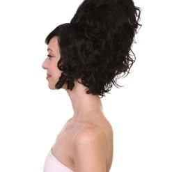 HPO Women's Womens Colonial Lady 18th Century Curly Wig | Black Historical Halloween Wig | Premium Breathable Capless Cap