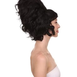 HPO Women's Womens Colonial Lady 18th Century Curly Wig | Black Historical Halloween Wig | Premium Breathable Capless Cap