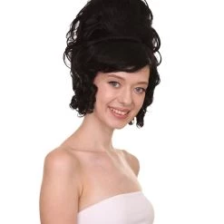HPO Women's Womens Colonial Lady 18th Century Curly Wig | Black Historical Halloween Wig | Premium Breathable Capless Cap