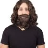 BC Adult Men's Dark Brown Color Wavy Shoulder Length Lumber Jack Wig With Full Mustache And Beard
